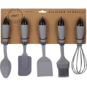 Wholesale - 5pk Grey Silicone Utensil Set C/P 48, UPC: 195010013642